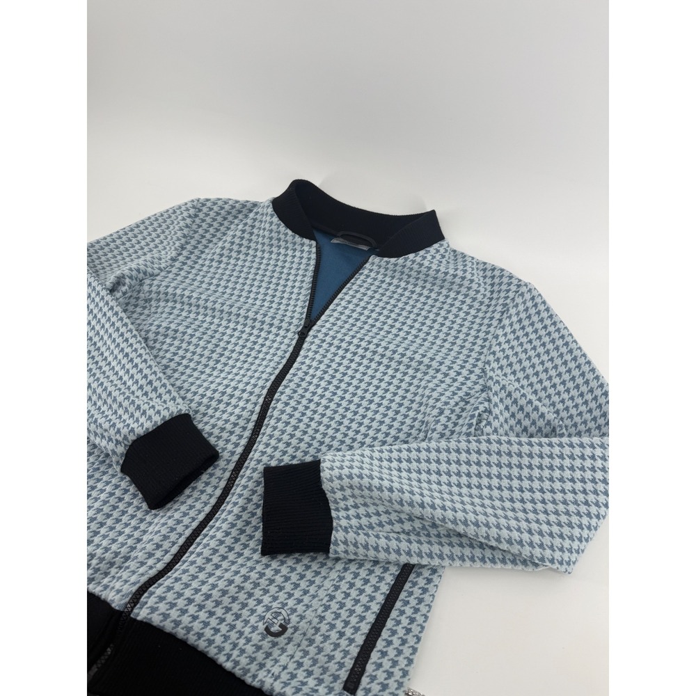 Foray Golf Womens Blue Houndstooth Full Zip Bomber Jacket Size L Made in USA